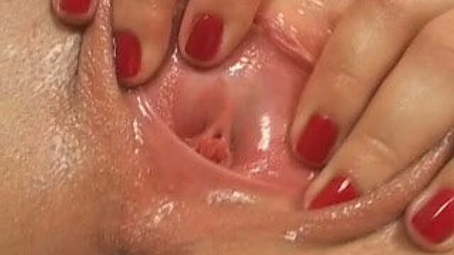 Pinkish tasty pussy exposed in close up shot in dirty solo masturbation porn clip