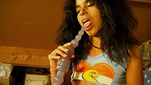Spicy teen with tiny tits go wild with beaded dildo