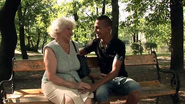 Naughty grannie having romantic date with young dude