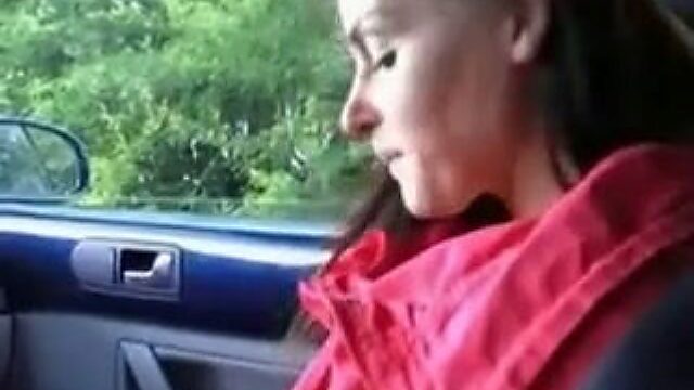 Spoiled brunette girl riding cock in a front seat in a car