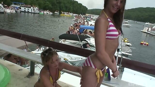 Hot party on the yacht with naughty young hotties in bikinis