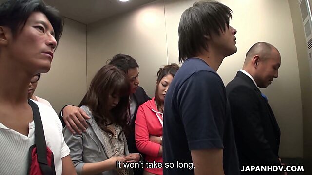 Crazy Japanese elevator group video featuring yummy naughty babe Aoi Miyama