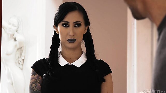 Slender tattooed goth with huge fake boobs Lily Lane gets fucked hard