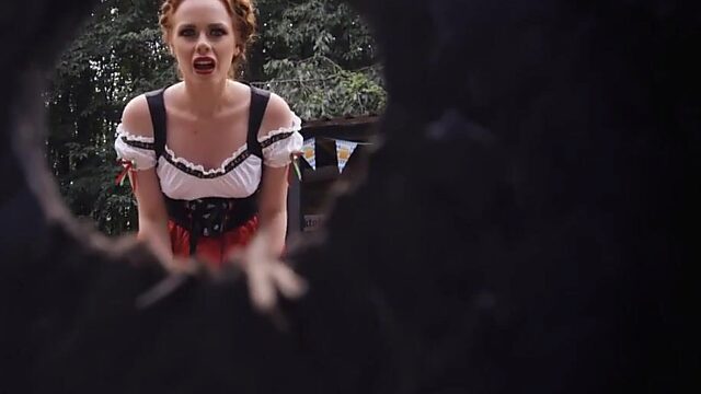 Octoberfest woman Ella Hughes is fond of gigantic cock attacking her face and pussy