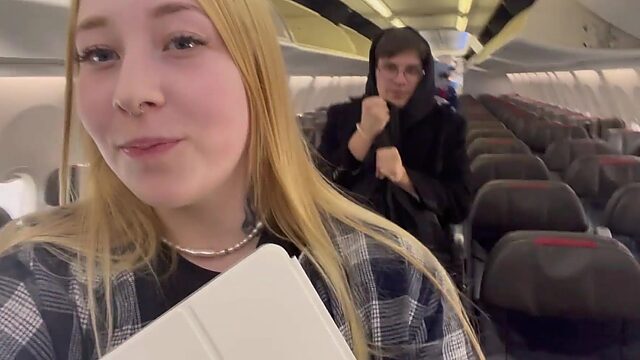 Teen tricks into risky fuck on the plane