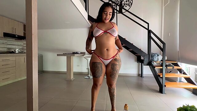 BBW inked Latina teen POV fuck by her step-bro