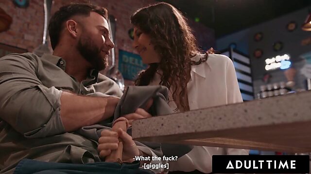 Slim girl Liz gets fucked all over the cafe on her date