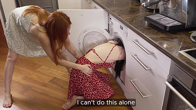 Two hot russian girls get stuck in a washing machine and an oven, putting themselves in a compromising positions, their asses beg to be fucked