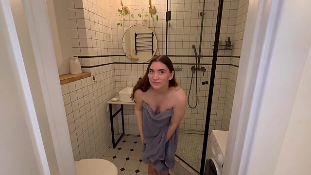 Snuck to stepsister in the shower and fucked her POV
