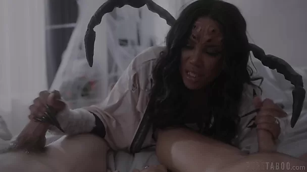 Lusty Busty Ebony Spider-like Alien Creature Needs Two Hefty Dicks To Quench Her Cum Thirst