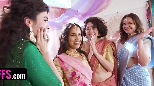 Indian girls got his dick shared in a crazy group sex after graduation