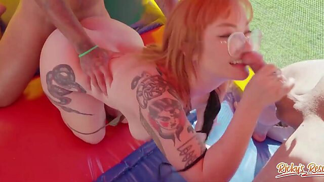 Wild compilation with hot pale redhead babe and party orgy