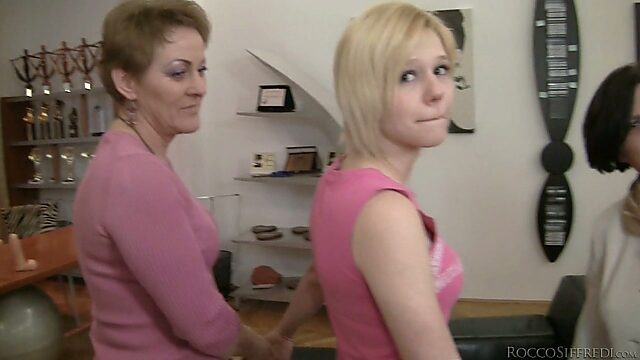Two grannies underss Denni and eat her fresh teen snatch