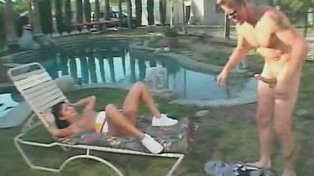 Epic pornstar Sativa Rose gives blowjob and fucks by the pool